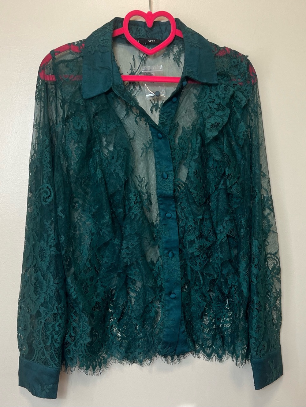 Boston Proper Teal Lace Button-Down Blouse. Size Medium. NWOT
